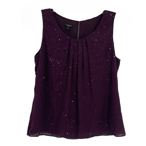 Talbots Silk Sleeveless Top Womens Size 12 Maroon Sequins lined Tank Shell - Picture 1 of 9